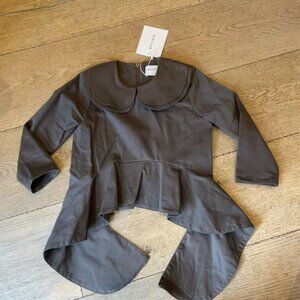 Wolf + Rita Dark Taupe Ruffle Shirt Blouse NEW